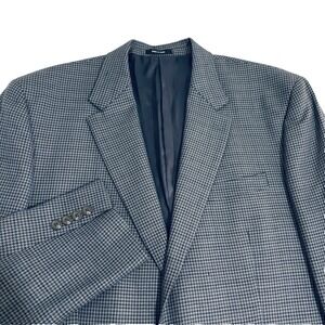 Lauren Ralph Lauren Wool Houndstooth Blazer Sport Coat Mens 46 L Gray Black